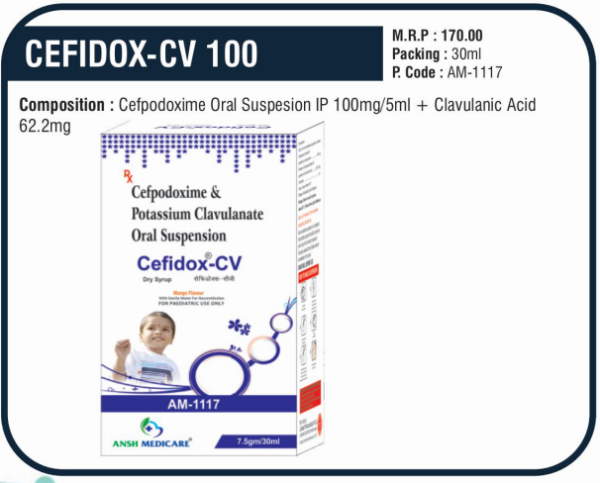 CEFIDOX-CV 100 Suspension (Cefpodoxime 100mg + Clavulanic Acid 62.5mg)
