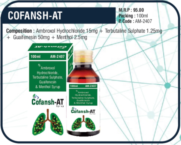 COFANSH-AT 100ml (Ambroxol Hydrochloride 15mg + Terbutaline Sulphate 1.25mg + Guaifenesin 50mg + Menthol 2.5mg)