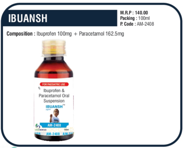 IBUANSH 100ml (Ibuprofen 100mg + Paracetamol 162.5mg) 💰 M.R.P: ₹140.00